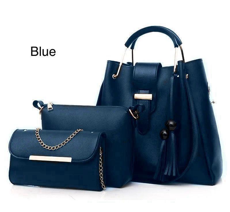 3 pcs women's Leather plain Hand bag set