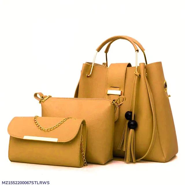 3 pcs women's Leather plain Hand bag set