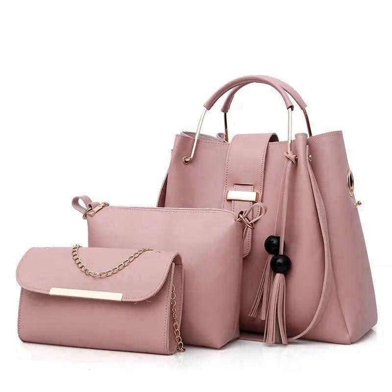 3 pcs women's Leather plain Hand bag set
