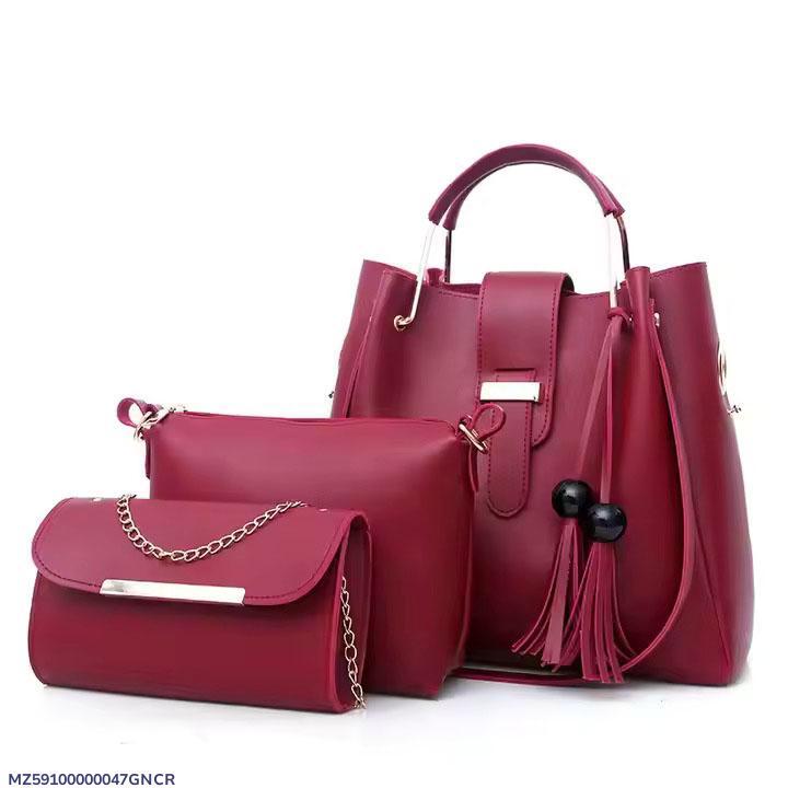 3 pcs women's Leather plain Hand bag set
