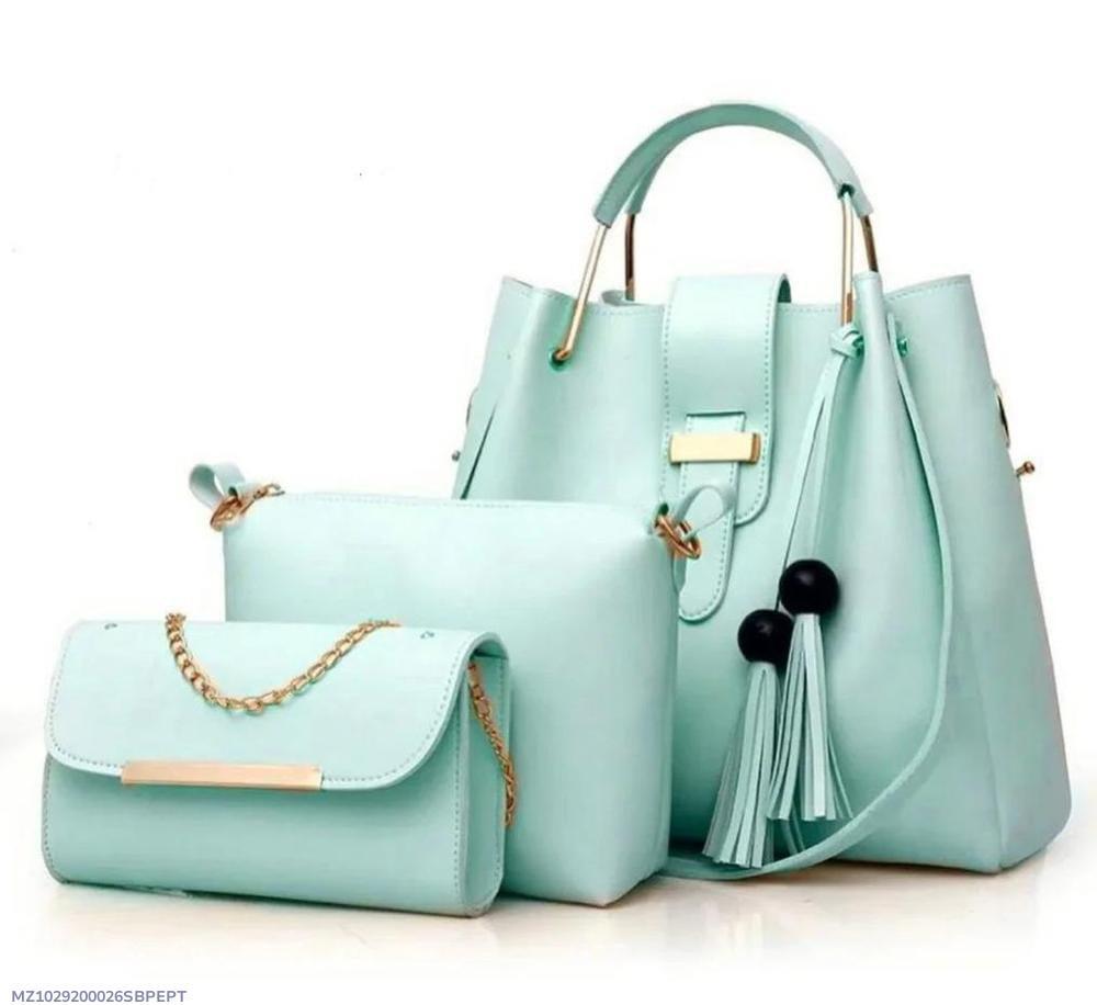 3 pcs women's Leather plain Hand bag set